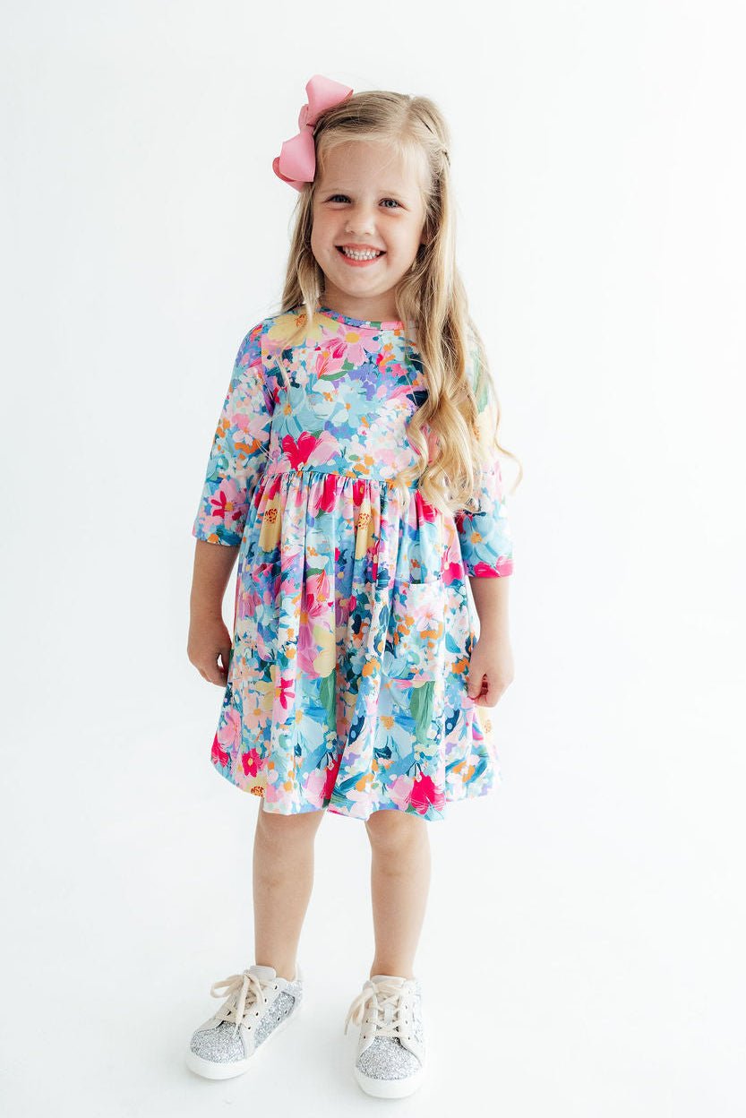 Flower Market 3/4 Sleeve Pocket Twirl DressTwirl Dress - 3/4 - PocketTorqelo.com