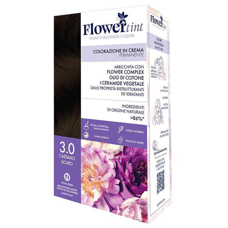 Flowertint Cream Hair Color Kit 3.0 Dark Brown by Beauty Care Bag