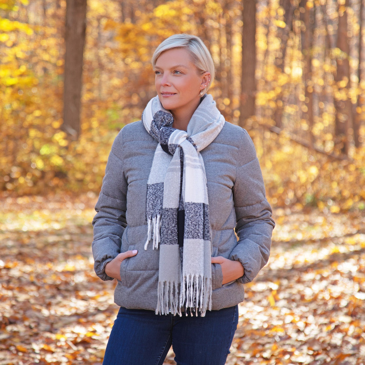 Fluffy Plaid Tassel Trim ScarfScarves & BandanasTorqelo.com
