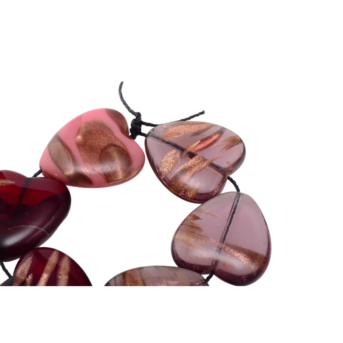 Copper Foiled Lampwork Glass Heart Beads - 22mm Pink Red Strand of 6 by Continental Bead Suppliers