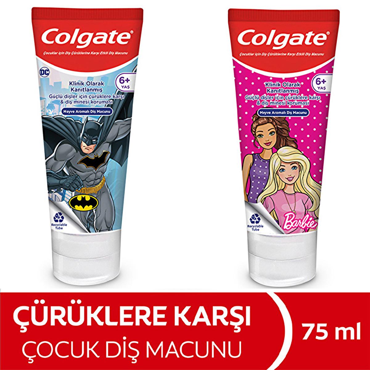 Colgate Kids Barbie & Batman Fluoride Toothpaste - Cavity Protection for Children 6+, Gentle Oral Hygiene by Beauty Care Bag