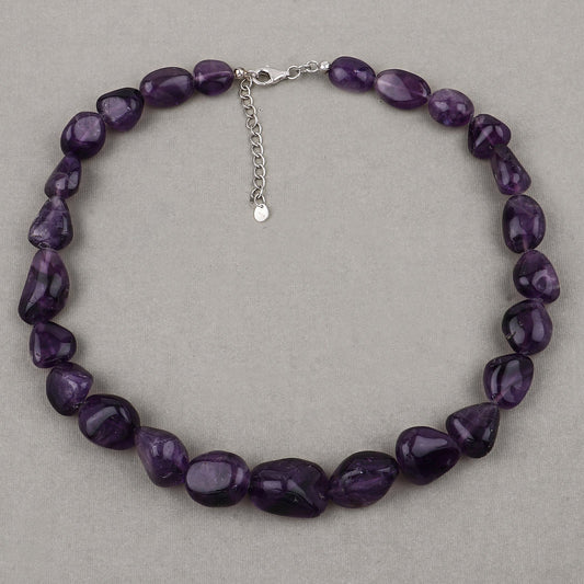 Raw Amethyst Beads Necklace for Women in Silver February Birthstone Necklace Gift for Mom by Avera Group