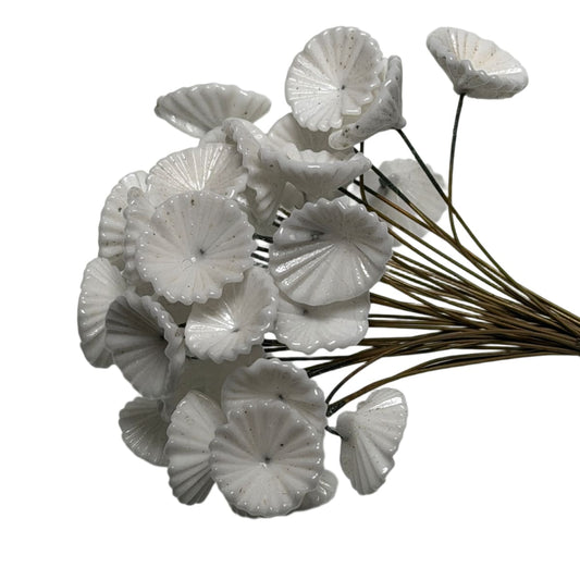 Vintage Czech Glass Flower Stamens - White Pressed Glass with Wire Stems 90mm - Individual Floral Components by Continental Bead Suppliers