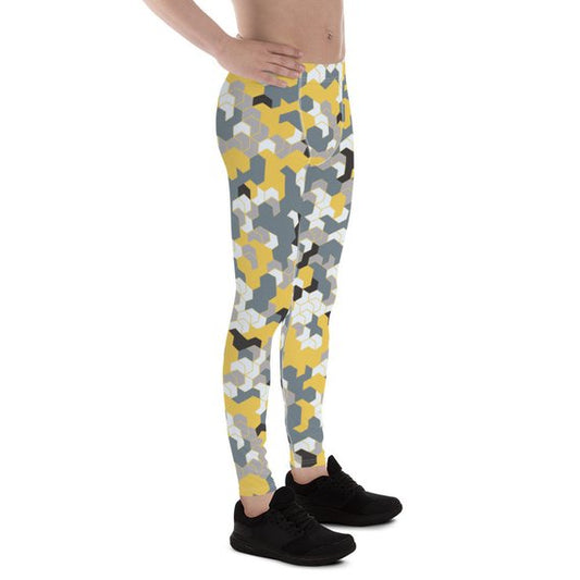 Mens Leggings - Yellow Sports Camo Leggings by Maroon Sooty