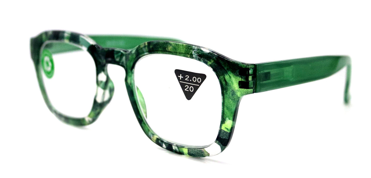 Sasha, (Premium) Reading Glasses, High End Readers +1.25..+3 Magnifying Eyeglasses (Black, Green) Camo Square Optical Frames NY Fifth Avenue by NY Fifth Avenue
