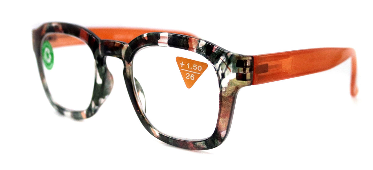 Sasha, (Premium) Reading Glasses High End Readers +1.25..+3 Magnifying Eyeglasses (Black n Orange) Camo Round Optical Frames NY Fifth Avenue by NY Fifth Avenue
