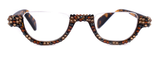 Half Moon, (Bling) Woman Reading Glasses Adorned W (Hematite, Cooper, L. Colorado) Genuine European Crystals Lower Nose, NY Fifth Avenue. by NY Fifth Avenue