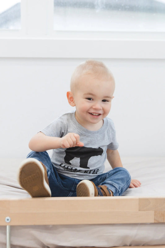 Gray Toddler Shirt - Little Bear T-Shirt With Graphic Arrow Design | Soft Cotton Tee by Joyful Moose