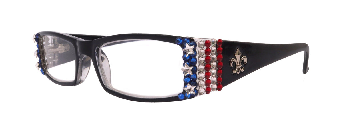 Freedom Shine, (Bling) (Fleur De Lis) Women Reading Glasses W Genuine European Crystals (Black) NY Fifth Avenue by NY Fifth Avenue