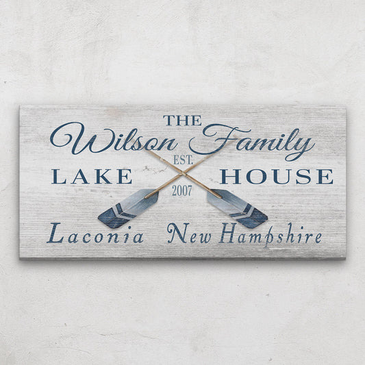 Personalizable Lake - Beach House Family Name Canvas Sign by Off The Square Designs