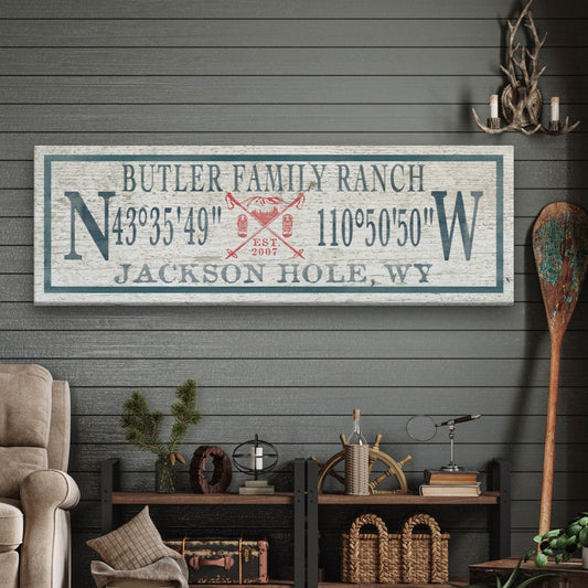 Personalized Coordinates Canvas Ski Lodge Sign - Family Name Cabin Decor by Off The Square Designs