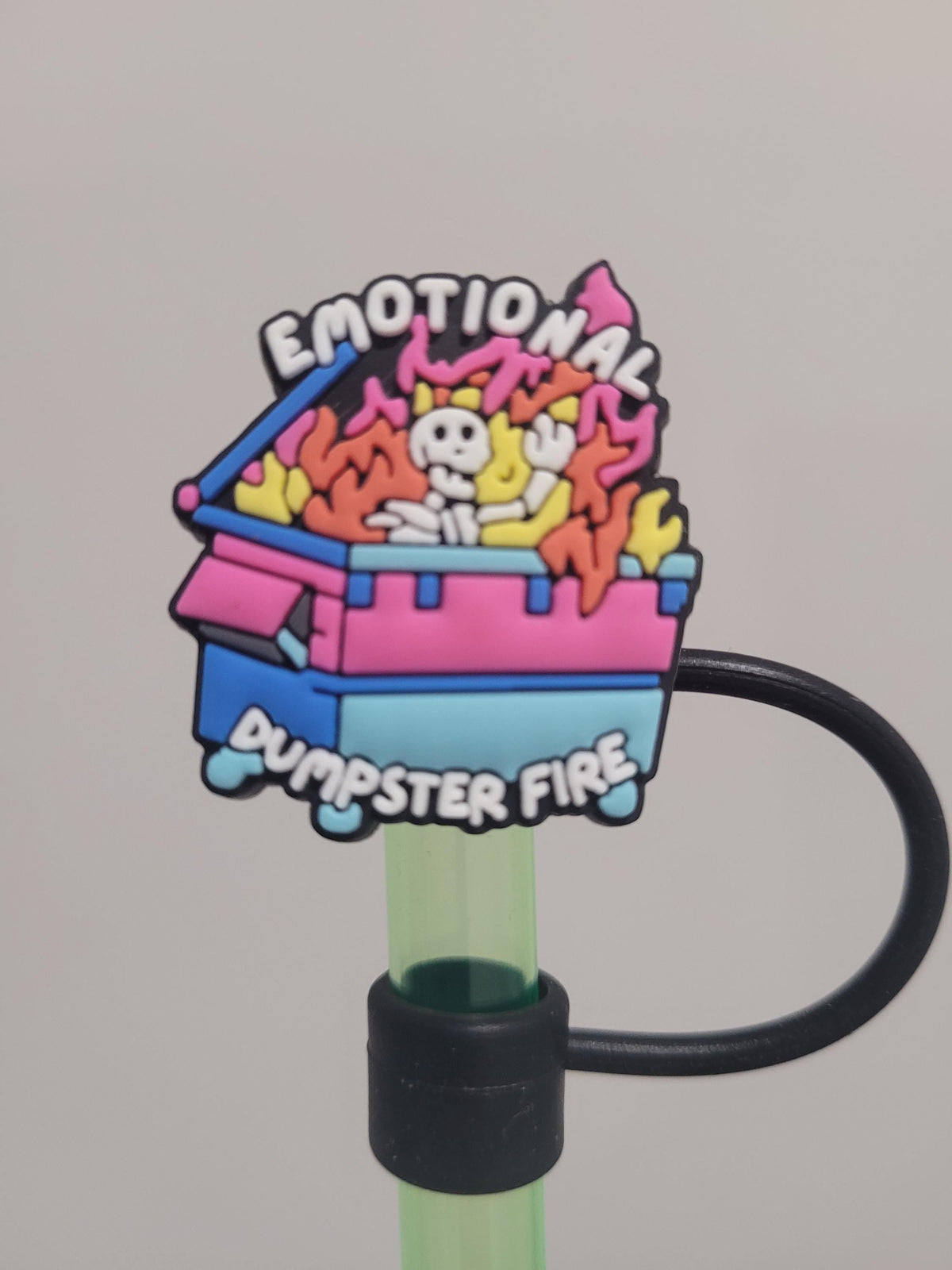 Emotional Dumpster Fire 10mm silicone straw topper by THE SALTY CHIC