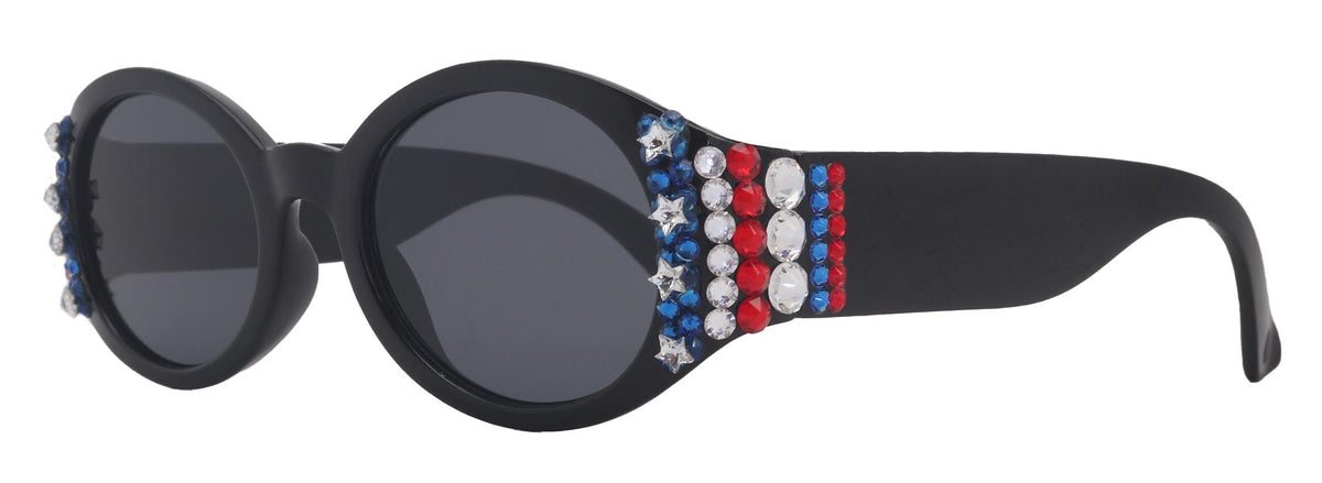 Freedom Shine, Bling Women’s Sunglasses with Genuine European Crystals, US Flag Colors, Oval Frame, NY Fifth Avenue by NY Fifth Avenue