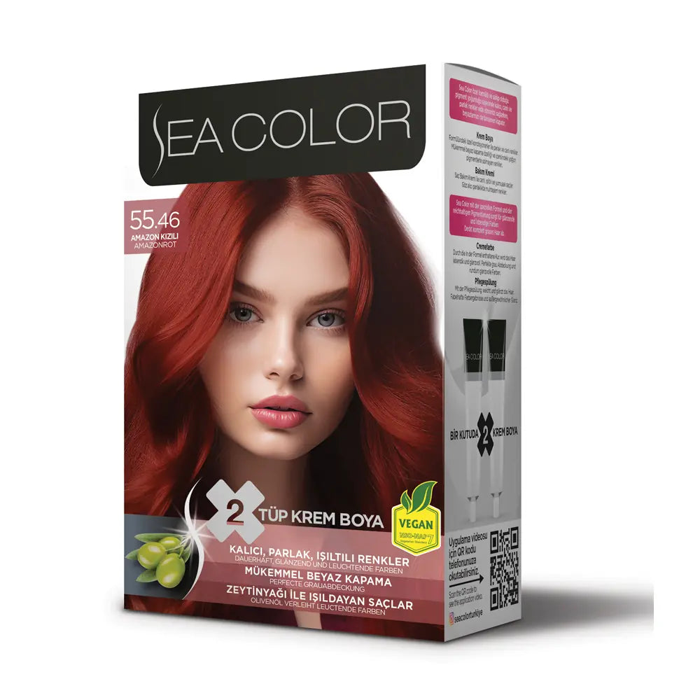 Sea Color Permanent Hair Color Set of 2 in 55.46 Amazon Red by Beauty Care Bag