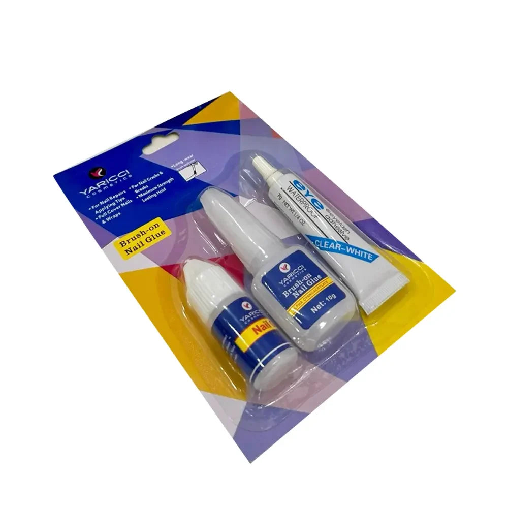 Yaricci 3-Piece Nail Glue Set for False Nails & Tips by Beauty Care Bag