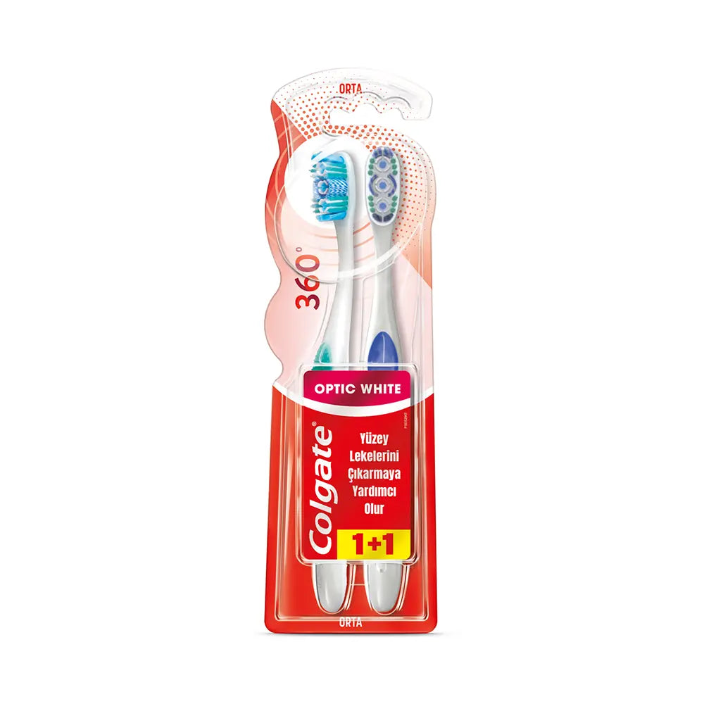 Colgate 360 Optic White Medium Whitening Toothbrush 2-Pack by Beauty Care Bag