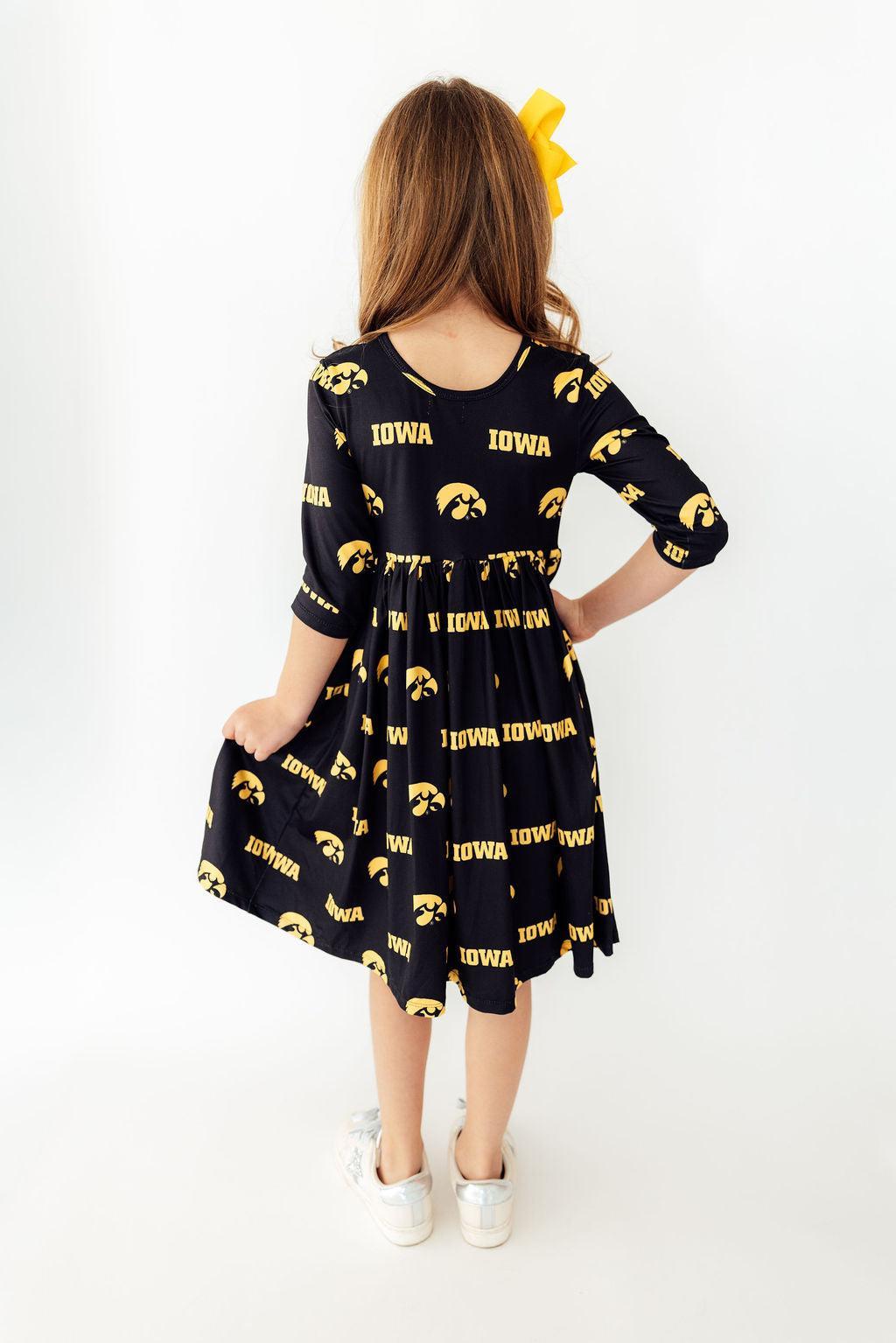 Iowa Black Tigerhawk 3/4 Sleeve Pocket Twirl DressTwirl Dress - 3/4 - PocketTorqelo.com