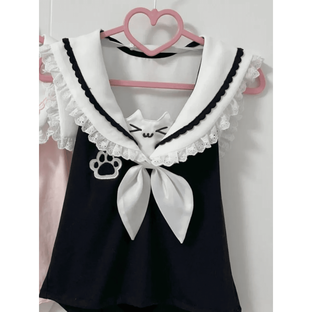 Kawaii Cat Lace Sailor Crop TopWomen T-shirtsTorqelo.com