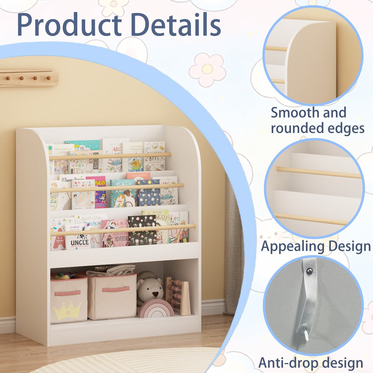 Kids Bookshelf with 3-Tier Front-Facing Display & Toy StorageKids BookshelfTorqelo.com