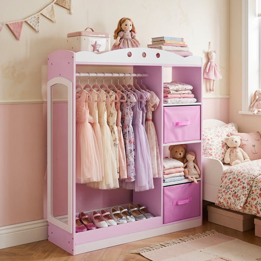 Kids Dress Up Storage with Full Length Mirror - PinkKids Storage FurnitureTorqelo.com