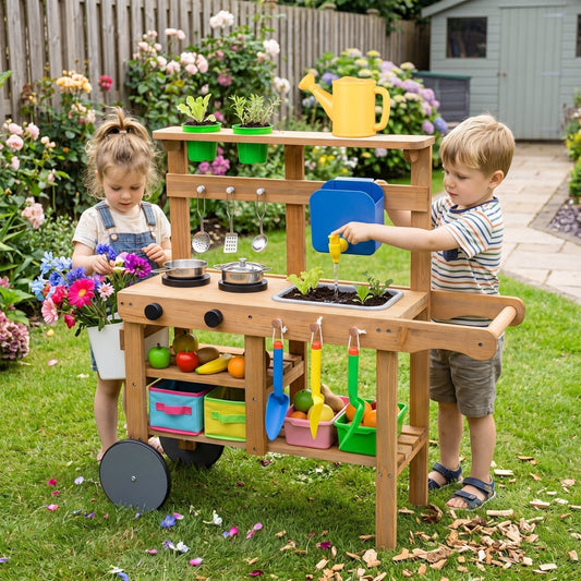 Kids Mud Kitchen with Water Tank, Sink & 15 AccessoriesPlay KitchenTorqelo.com
