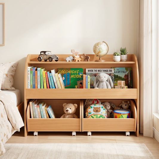 Kids Storage Organizer with Rolling Drawers & BookshelfKids Storage OrganizerTorqelo.com