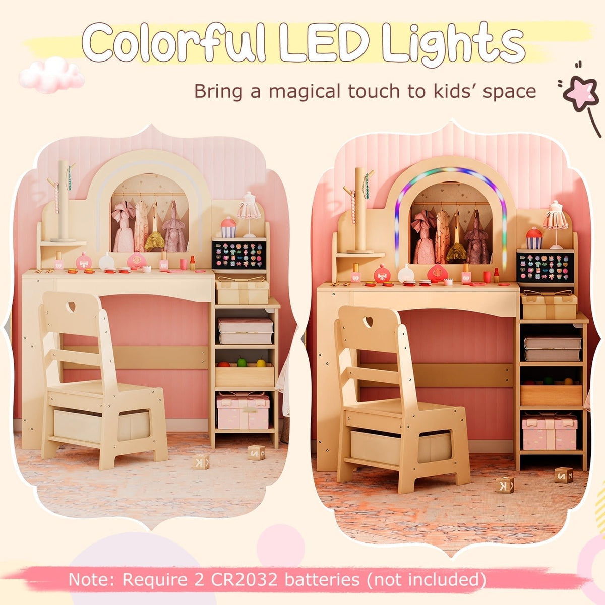 Kids Vanity Set with LED Mirror and Chair - NaturalKids VanityTorqelo.com