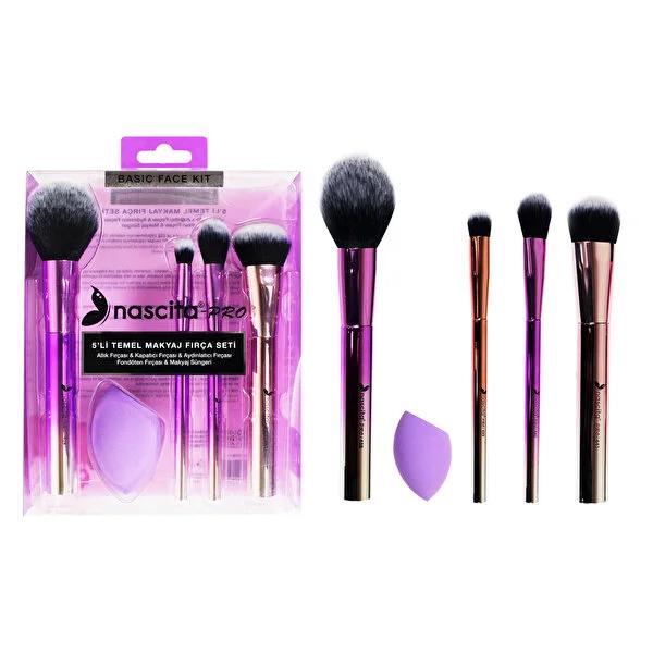 Nascita 5-Piece Makeup Brush Set with Metallic Design - Professional Beauty Tools for Flawless Foundation, Concealer, Blush & Highlighter Application by Beauty Care Bag