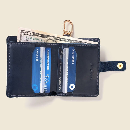 Leather Bifold Wallet with Snap & Key Ring - NavySmall BifoldTorqelo.com