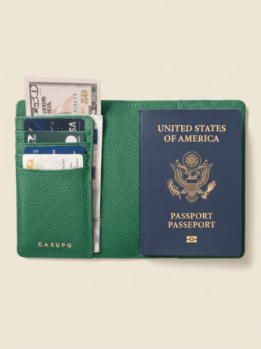 Leather Passport Wallet with RFID - GreenSmall Leather GoodsTorqelo.com