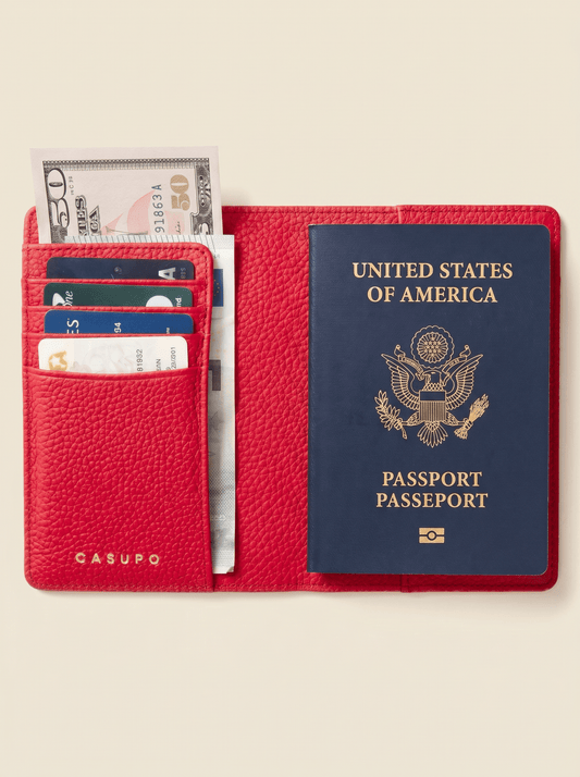 Leather Passport Wallet with RFID - RedSmall Leather GoodsTorqelo.com