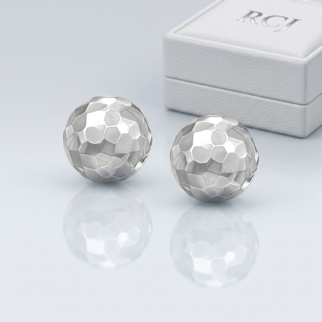 14k white gold 7mm round faceted stud earrings by Avera Group, view 3