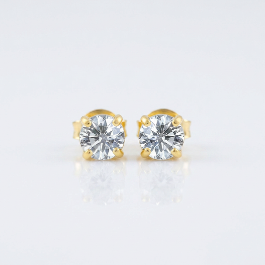 14k yellow gold stud earrings with white cubic zirconia, Avera Group, view 2