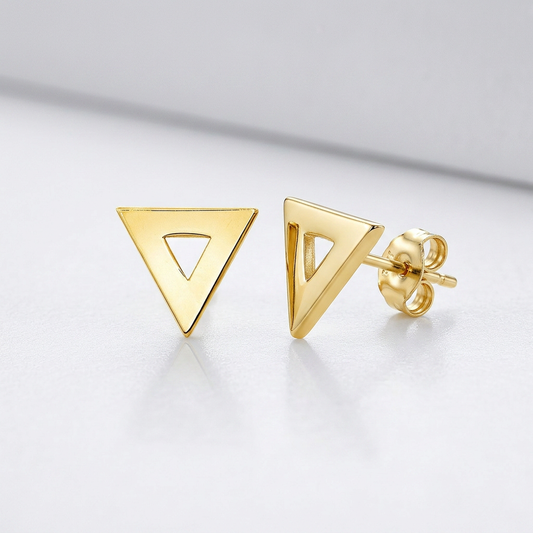 14k yellow gold polished open triangle post earrings, Avera Group, view 2