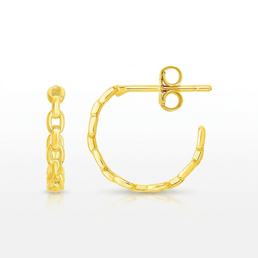 14k yellow gold delicate chain hoop earrings, Avera Group, view 2