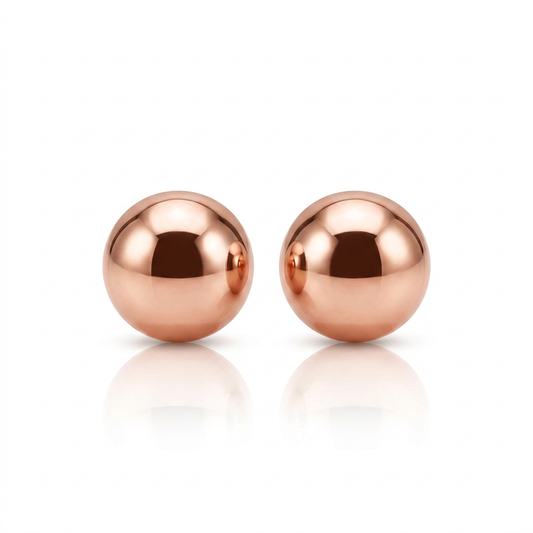14k rose gold round stud earrings, 5mm, by Avera Group, view 2