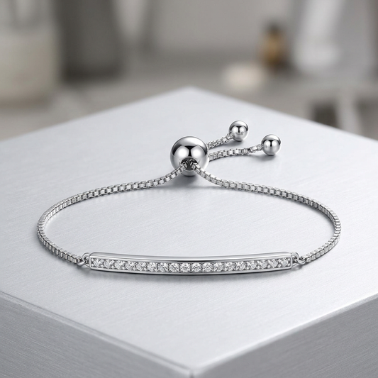 Adjustable Bar Bracelet with Cubic Zirconia in Sterling Silver by Avera Group