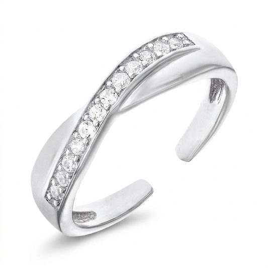Toe Ring with Crossover Motif in Sterling Silver with Cubic Zirconia by Avera Group