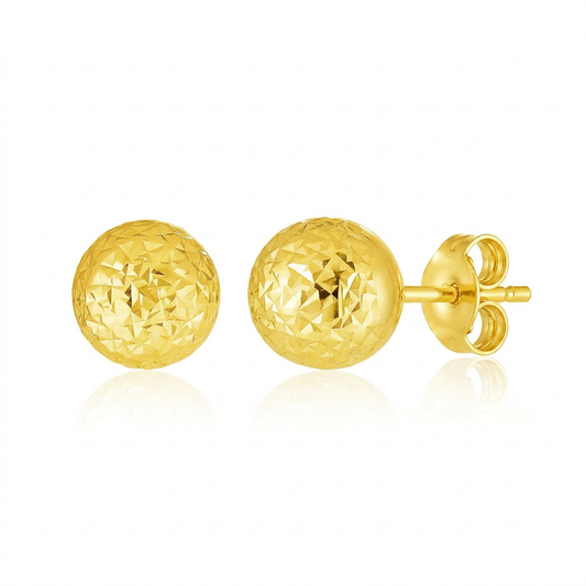 14k yellow gold ball earrings with crystal cut texture, Avera Group, view 2