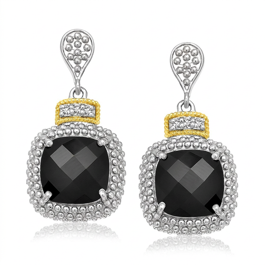 18k yellow gold and sterling silver black onyx earrings, Avera Group, view 2