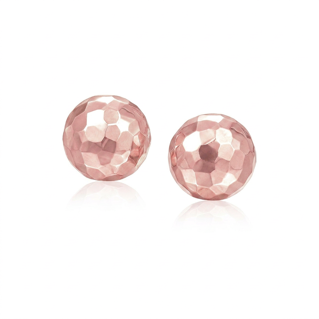14k rose gold round faceted style stud earrings by Avera Group, view 3