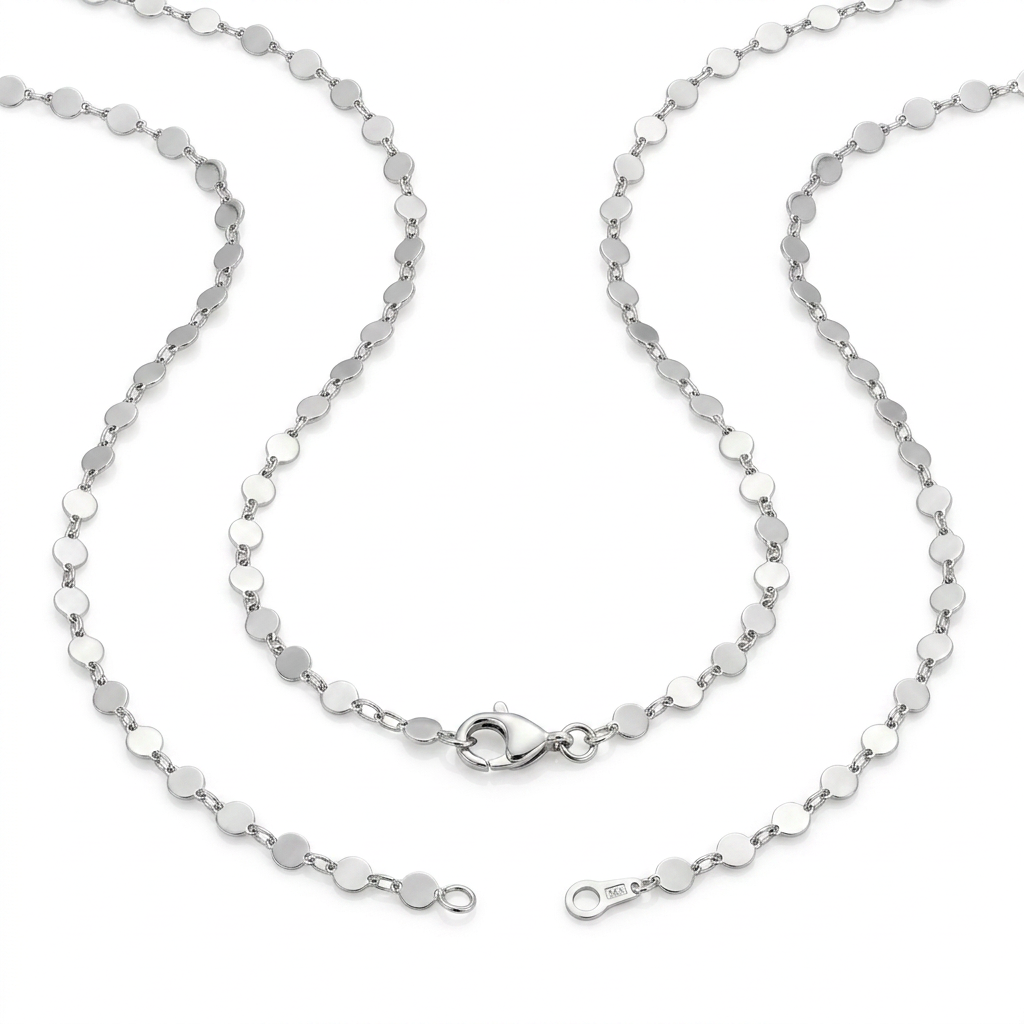 14k white gold necklace with polished circles, Avera Group, view 4