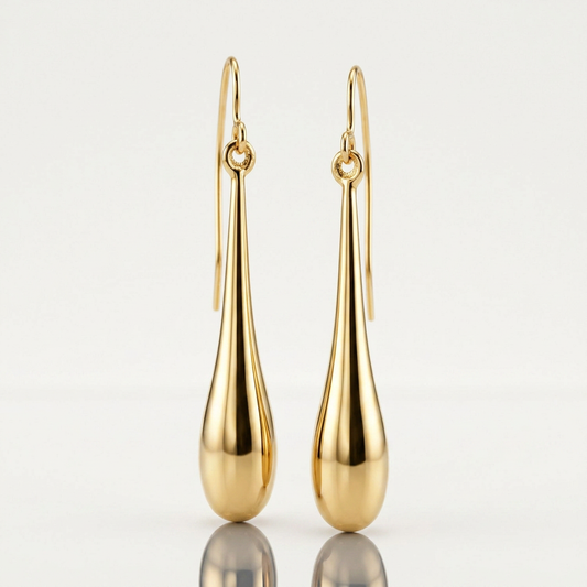 14k yellow gold long polished teardrop dangling earrings, Avera Group, view 2