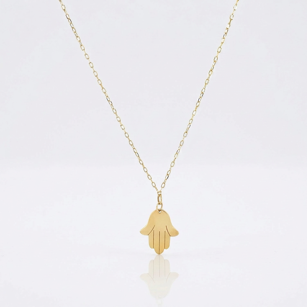 14k yellow gold Hand of Hamsa necklace by Avera Group, view 4