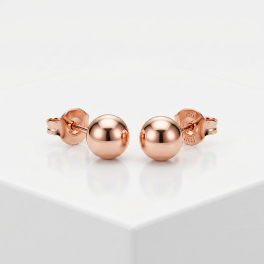 14k rose gold ball style stud earrings, 4.0mm, Avera Group, view 2