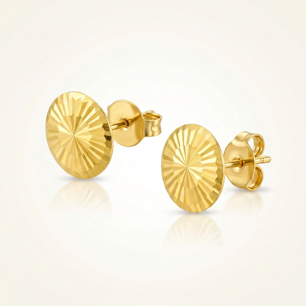 14k yellow gold diamond-cut flat stud earrings, Avera Group, view 4