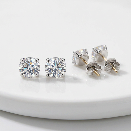 14k white gold cubic zirconia stud earrings, Avera Group, view 2