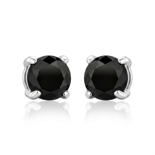 14k white gold 3mm black cubic zirconia stud earrings, Avera Group, view 2