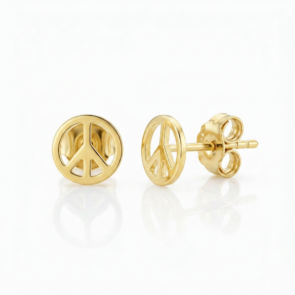 14k yellow gold peace sign post earrings, Avera Group, view 4