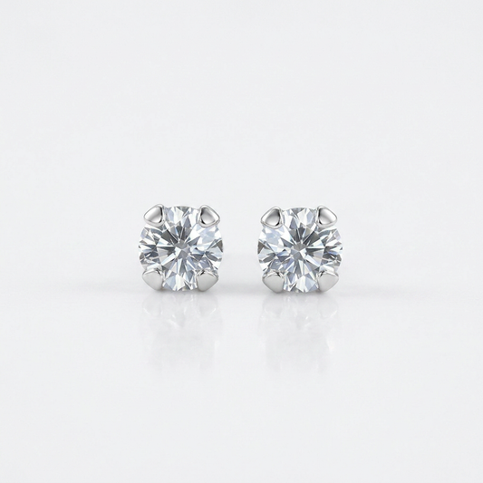 14k white gold stud earrings with 2mm white cubic zirconia by Avera Group, view 2